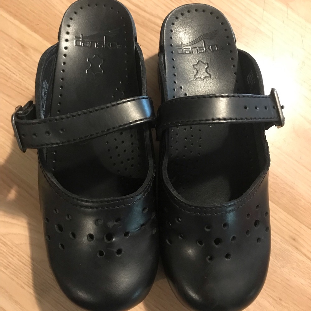 Dansko Maryjane Leather Buckle Clogs Black Size 37